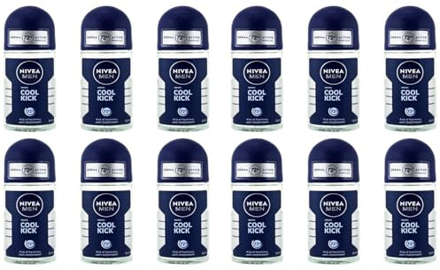 12x NIVEA MEN Cool Kick Deo Roll-On Deodorant Active Kick of freshness mit Dual Active Formel,Anti-Transpirant Deodorant für 72h intensive Frische auf der Haut, 50ml (12er Pack)