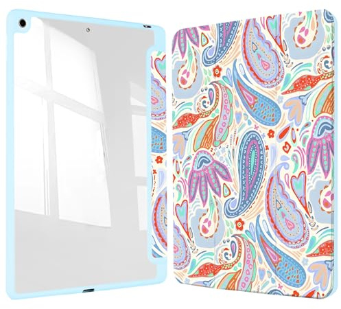 Vozehui iPad Case 11/10.9 Inch (A16)11/10th Gen/10.2 Inch 9th/8th/7th Gen/9.7 In.5th/6th/Air 11 In.M3/M2 w/Clear Back Shell w/Pencil Holder,Tri-fold Stand Cover w/Auto Sleep Wake Paisley