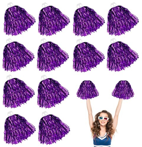 LIULINY 12 Stück Cheerleader Pompons, Doppellochring Pompons Cheerleader