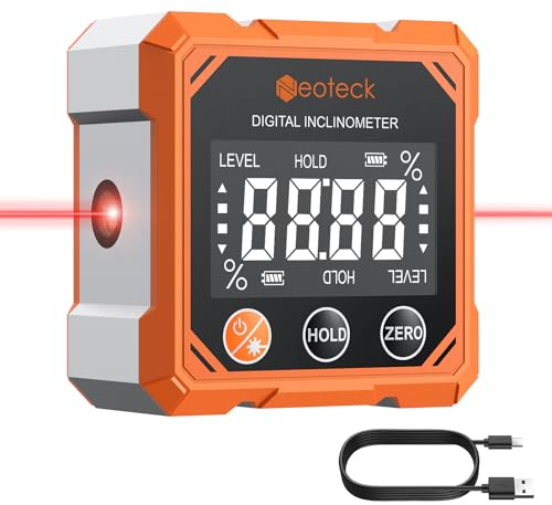 Neoteck Digitaler Winkelmesser Neigungsmesser Laser Wasserwaage mit LCD Display Magnetisch Inklinometer Level Box für Holzarbeiten, Säge, Hängerahmen, DIY
