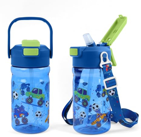 Gourde Enfant avec Paille Anti-Fuite 550ml Bouteille Enfant Sans BPA | Gourde avec Poignée et Sangle D'épaule pour Filles Garçons Gourde Sport Enfant pour l'école et les activités en plein air