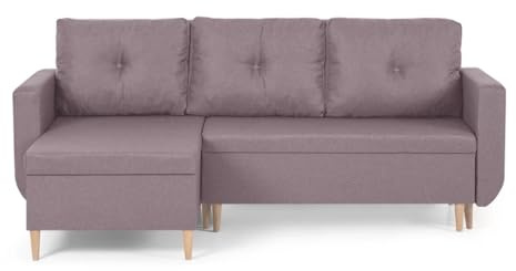 SENTO TRADE Ecksofa mit Schlaffunktion, Bettkasten, L-Form Eckcouch, Schlafsofa, Bonellfederkern, Doro (Rosa)