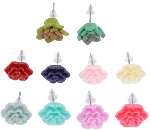 CONGARTENO 10pcs Succulent Earrings Succulent Plant Jewelry Fashionable Polymer Clay Ear Decoration for Photography Props Charming Studs