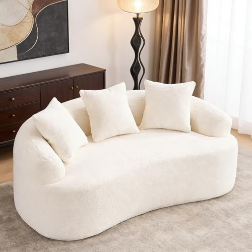 Stimfay Zweisitzer-Sofa, Kleines Modernes Sofa, Inklusive 3 Kissen, 153cm, Montagefrei, Ideal Für Kleine Wohnungen, Studentenwohnheime Und Büros(White)