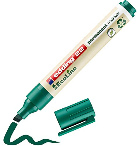 edding 22 Ecoline permanent marker - green - 1 pen - chisel tip 1-5 mm - waterproof, quick-drying, smear-proof pens - for cardboard, plastic, glass, wood, metal and fabric - refillable