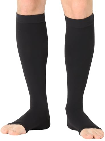 Pani TERESA MEDICA Kompressionsstrümpfe Damen Herren Offener Zehenbereich Thrombosestrümpfe Medizinische Stützstrümpfe Knielange Kompressionssocken Reisestrümpfe Klasse 2 23-32 mmHg Für Reise Flug