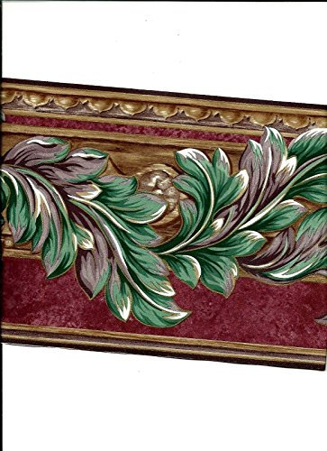 Sunworthy 138219 Scroll Leaf in Shades of Teal and Plum Wallpaper Border, Pink