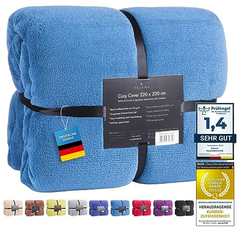 Feluna® Kuscheldecke XXL Mikrofaser-Decke Tagesdecke Wohndecke mit Kaschmir-Touch 220 x 200 cm - Türkis-Blau