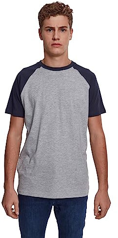 Urban Classics Herren Raglan Contrast Tee – Slim Fit T-Shirt mit Kontrastärmeln, Rundhalsausschnitt, sportlicher Look, weicher Baumwollmix, Basic Style,Grey/Navy,L