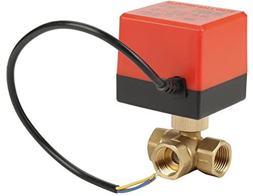 AC 220V Vanne à Boisseau Sphérique Motorisée en Laiton DN15 G1/ 2 à 3 Voies, Robinet à Tournant Sphérique Motorisé Électrique pour Contrôle de Flux