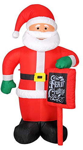 Bakaji Babbo Natale Gonfiabile Con cartello Autogonfiabile Grande Altezza 175 cm Con Illuminazione a LED e Kit Fissaggio Per Esterno Protezione IP44 Addobbo e Decorazione Natalizia