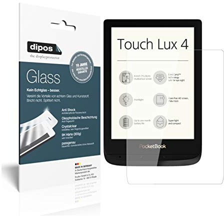 dipos I 2X Displayschutz klar kompatibel mit Pocketbook Touch Lux 4 Schutzfolie 9H Anti-Shock