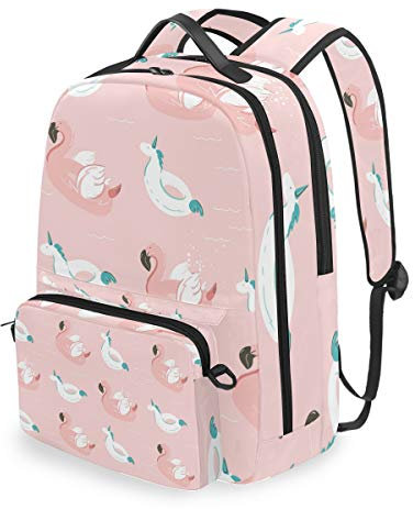 Pink Flamingo Float And Unicorn Swimming Pool Schulrucksäcke Abnehmbarer Schülerrucksack Groß Für die Grundschule Umhängetasche Bookbag