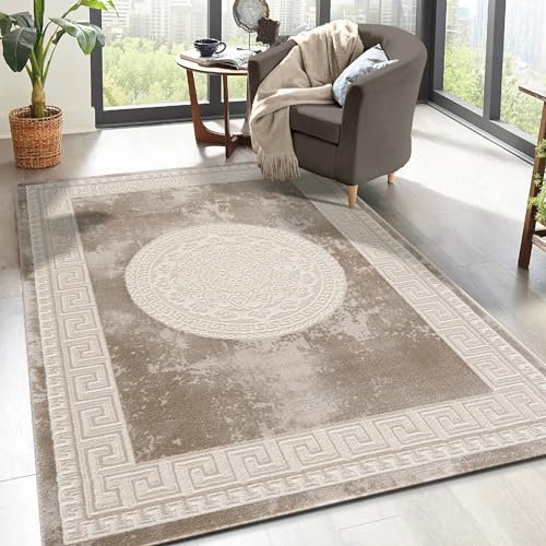 SANAT Teppiche für Wohnzimmer - Teppich Beige, Kurzflor Teppich Modern, Öko-Tex 100 Zertifiziert, Größe: 160x220 cm