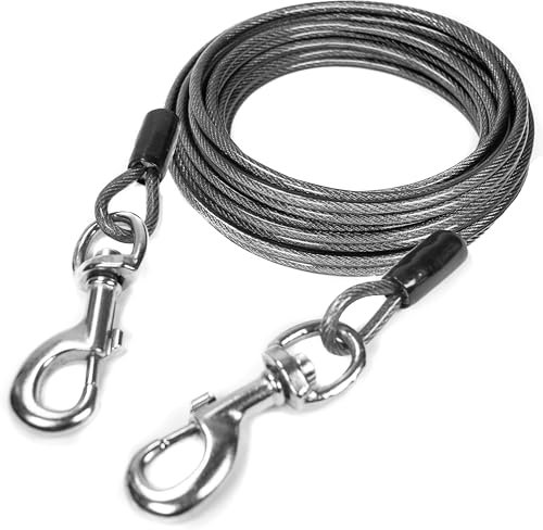 Mighty Paw Cable de amarre para perros | Correa de acero trenzado de 9 m para mascotas de todos los tamaños | Correa a prueba de mordidas para patio, camping, playa y jardín