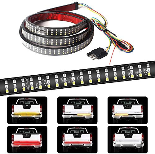 Teguangmei Barra luminosa a LED per portellone posteriore da 152 cm, tripla fila 432 LED, con connettore piatto a 4 vie, indicatore di direzione color ambra, indicatore di direzione rosso, luci di