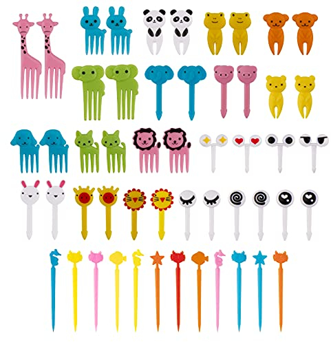 AIEX 52 piezas palillo de dientes para animales calidad alimentaria palillo tenedor cubierto para bebé niños caja de bento mini palillo de dientes lindos para niños adultos postre fruta pastelería
