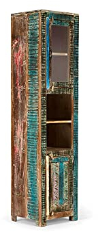 Woodkings® Hochschrank Blue Lagoon Echtholz Mango bunt Badhochschrank massiv Badmöbel Badezimmer Badezimmerhochschrank Badschrank Bad Massivholz