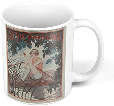 Kaffeetasse aus Keramik, 325 ml, Retro-Magazin La Vie Parisienne Before Boarding, Vintage-Magazin 1924