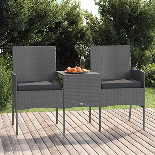 Festnight Gartensitzbank mit Tisch 2-Sitzer-Gartensofa Gartenbank Wasserfest Sitzbank Schmal Balkon Rattanbank Terrasse Gartenlounge Poly Rattan Anthrazit