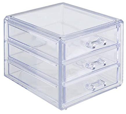 Premier Housewares Clear Cosmetics Organizer/Makeup Storage Box With 3 Pull Out Drawers/Stylish Plastic Makeup Organizer W12 x D14 x H11cm/ Storage Box For Makeup