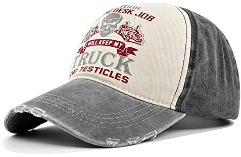 YULOONG Trucker Cap Vintage Baseball Cap Washed Denim Skull Pattern Verstellbarer Outdoor Sonnenhut 100% Baumwolle für Herren Damen F