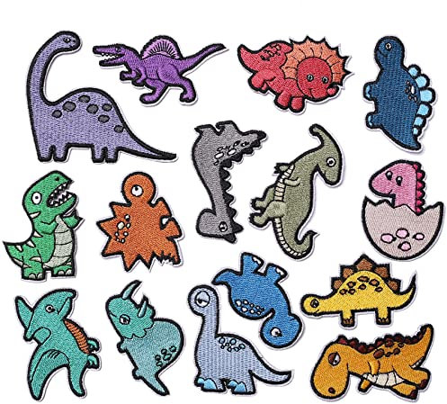 TACVEL 15 Piece Dinosaur Iron On Patch Set, Sew On/Iron On Patch Applique for Clothes, Dress, Hat, Jeans, DIY Accessories