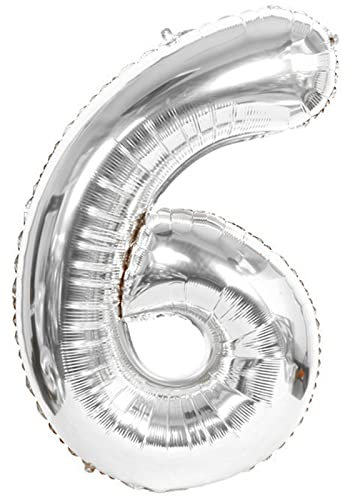 D2D | Party Balloon Zahl 6 XXL in Silber - Größe 100 cm - Folienballon - Zahlenballon - Geburtstagsdeko - Helium Ballon