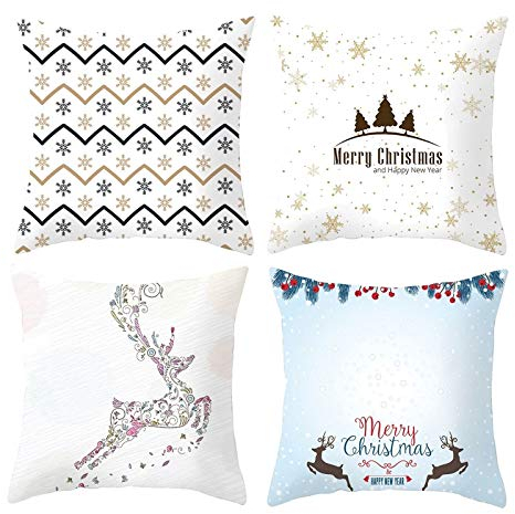 Banemi Kissenbezug Winter 4er Set, Weihnachten Deko Kissenbezug Fiocco di Neve Dell'Albero Della Corona Kissenbezüge für Sofa 50X50CM