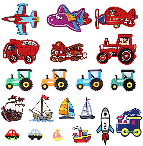 20-Stücke Kinderauto-Patches, DIY-Bekleidungszubehör, Stickerei-Patches, Mini-Cartoon-Patches, Bügelflicken, passen zum Nähen von T-Shirts, Hüten, Rucksäcken (unterschiedlich Muster)