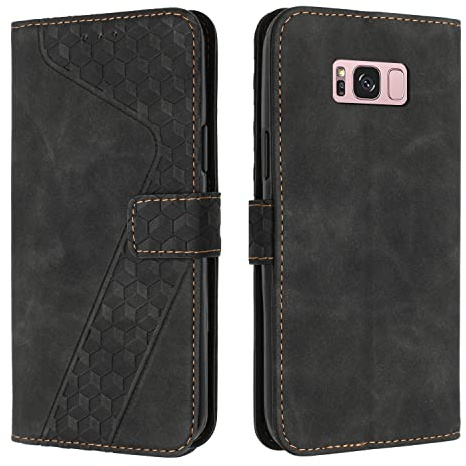 OKZone Kompatibel mit Samsung Galaxy S8 Hülle, Handyhülle Samsung S8, PU Leder Tasche Wallet Schutzhülle Galaxy S8, Flip Cover Klappbar Brieftasche Etui mit Magnet Kartenfach TPU Lederhülle (Schwarz)