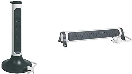 Legrand - Rallonge multiprise Version Tour avec 4 Prises de Courant Surface, Interrupteur et parafoudre - Blanc et Gris foncé & Rallonge multiprise rotative avec 6 Prises de Courant Surface