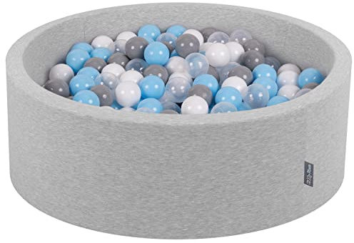 KiddyMoon Piscina De Bolas 90X30cm/200 Bolas para Ninos Hecha En La UE, Gris Clro:Gris/Blanco/Transparente/Babyblue