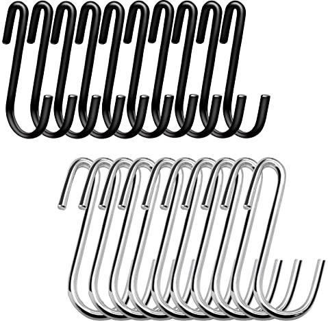 Baoswi Robuste S-Haken, 6 cm, S-förmige Haken zum Aufhängen, große Kleiderbügel für Küche, Bad, Schlafzimmer und Büro (10 Schwarz, 10 Silber)