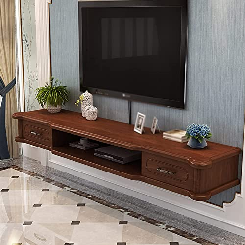 URBERY Schwebender Fernsehschrank, Drahtloch-Design, Wandmontierter Fernsehschrank, Medienkonsole, schwimmender Schreibtisch, für Wohnzimmer/Walnuss/120 cm