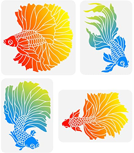 FINGERINSPIRE 4 Stück Goldfisch Schablone Goldfisch Muster Zeichnungsvorlage 2 Größen, DIY Art Fish Schablone Zur Dekoration, Tiermotiv Schablone Zum Malen An Der Wand, Holz, Stoff, Papier Und Möbel