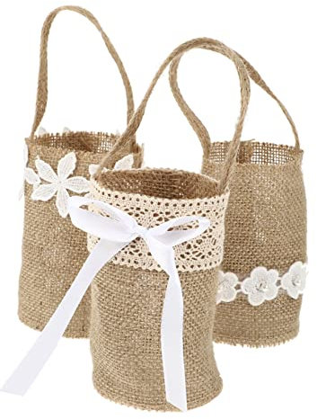 Abaodam 3stücke Teiliges Handgefertigter Jutesack Blumenkörbe Hochzeitskörbe Für Blumenmädchen Und Dekoration Für Aufbewahrung Und Besondere Anlässe