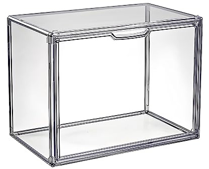 GUDEMAY Clear Stackable Plastic Storage Bins with Magnetic Lid, Dustproof Book & Cosmetic Display Cases, Large Figures Collectibles Showcase, Shoe Box, Protection Organizer (Gray, L-1 Pack)