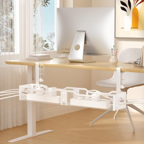 Punmoy Under Desk Cable Management Tray 25.12 Extra Large No Drill White