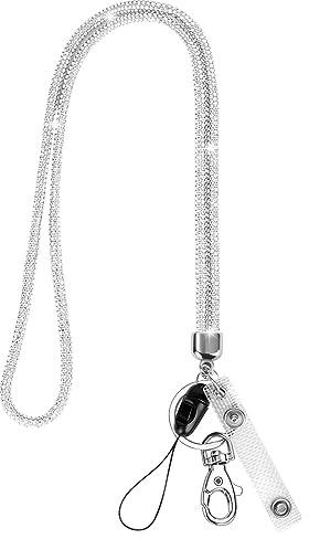 OFFCUP Neck Lanyard strip, Schlüsselband mit Strass, Bling Strass Umhängeband Schlüsselband, Kristall Lanyard Halskette mit Karabinerhaken Schlaufe(Silber)
