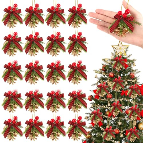 Yuxung 24 Stück Weihnachten Tannenzapfen Ornamente mit Stechpalmenbeeren und Kiefern Weihnachtsbaumschmuck Set Glitzer für Zuhause Weihnachten Party Xmas Winter DIY Handwerk Supplies (Gold)