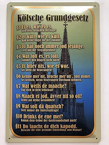 Blechschild Retro 20 x 30 cm gewölbt Kölsche Grundgesetz wat fott es Deko Blechschild Blechschilder Retro
