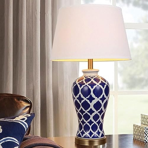 62 CM Minimalisme Moderne Grand Vase Chinois Lampe de Table en Porcelaine Traditionnelle Bleu Blanc Lampes de Bureau Classiques Salon Bureau à Domicile Table de Chevet Chambre Lampe de Chevet Lampe de