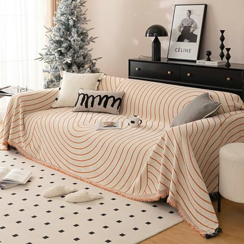 Ayoiow Sofabezüg Couchbezug Orange Sofabezug 1 Sitzer Chenille Streifenmuster