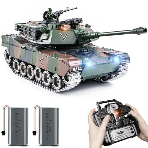 Rc Panzer USA M1A2, 1/18 Panzer Ferngesteuert mit Schussfunktion, Ww2 Militar mit Rauch Und Sound, 2.4ghz Panzer Modell mit Licht, Modellbau Spielzeug für Kinder und Erwachsene