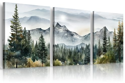 MHARTK66 Wall Art for Living Room Modern Wall Decor for Bedroom Office Decor Abstract Mountain Forest Landscapes Ink Painting 3 Piece Framed Canvas Art Prints Ready to Hang Wall Pictures Home Decor