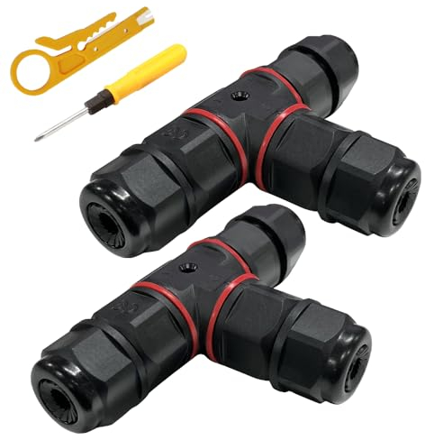Riisoyu 2pcs Scatola di Giunzione Impermeabile IP68, 3 Vie Connettore Manicotto di Collegamento IP68 con pinze di stripping cacciavite Connettori cavi elettrici elettrico per Diametro Cavo Ø 6-10 mm