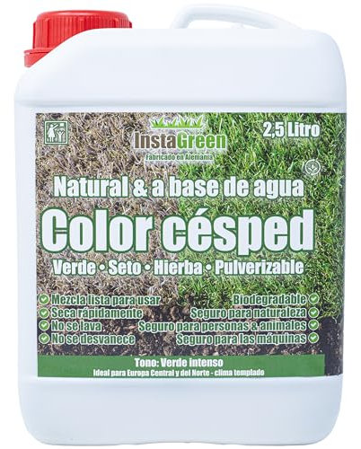 InstaGreen Premium Color cespéd 2,5 litros - pintura para césped y setos lista para usar - contra el césped amarillo - biodegradable pulverizable naturalmente a base de agua