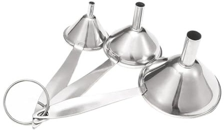 3 unids/set de embudos de acero inoxidable con mango largo, colador de embudos pequeños for cocina, transferencia de fluido, filtro de aceite líquido en polvo
