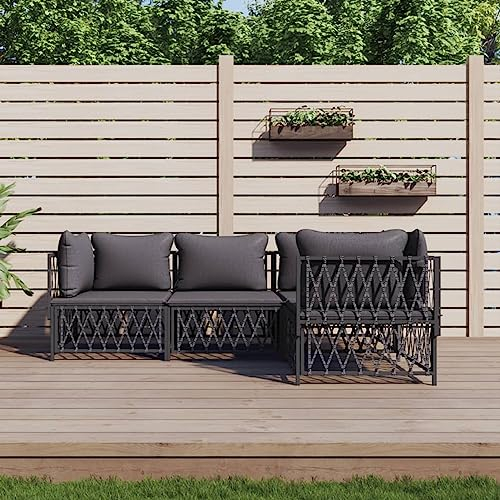 Blukee 4-TLG. Garten-Lounge-Set mit Kissen Anthrazit Stahl #2 Balkon Lounge Klein Balkonlounge Garden Furniture Sets Balkonsofa Gartensofa Loungemöbel Balkon Outdoor Sofa Gartenlounge Outdoor